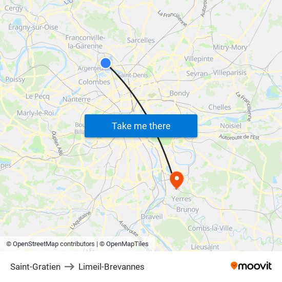 Saint-Gratien to Limeil-Brevannes map