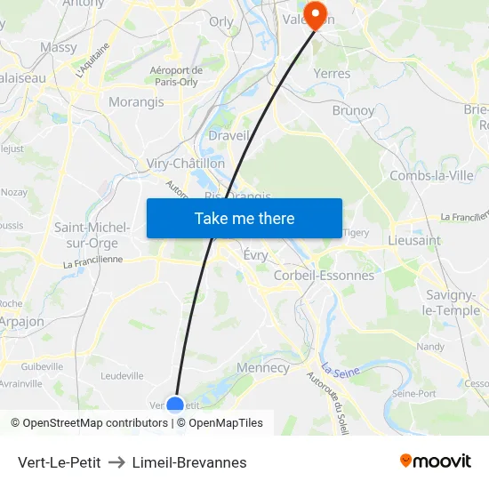 Vert-Le-Petit to Limeil-Brevannes map