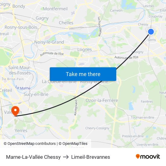 Marne-La-Vallée Chessy to Limeil-Brevannes map