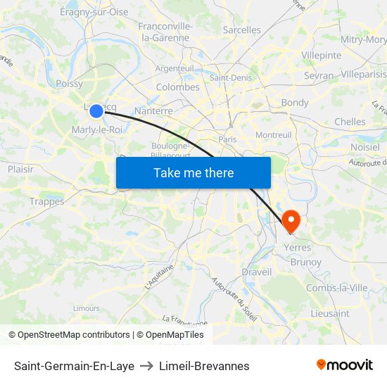 Saint-Germain-En-Laye to Limeil-Brevannes map