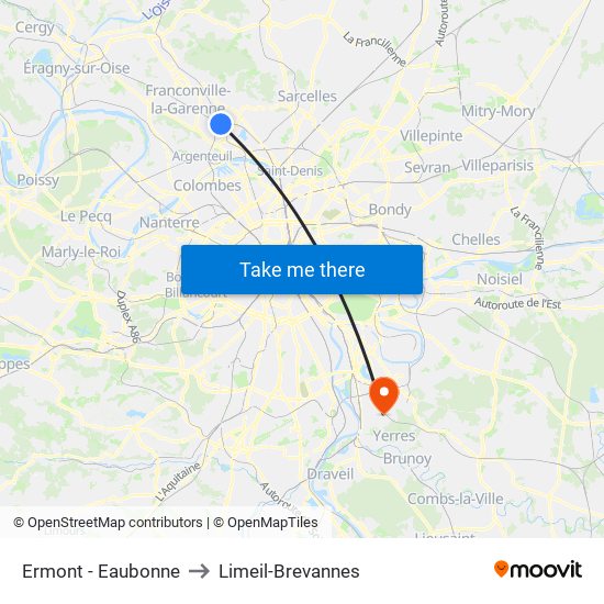 Ermont - Eaubonne to Limeil-Brevannes map