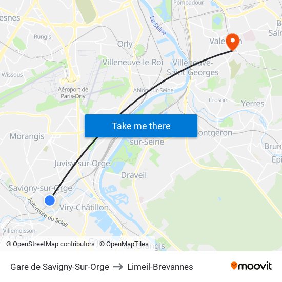 Gare de Savigny-Sur-Orge to Limeil-Brevannes map