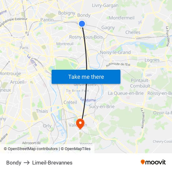 Bondy to Limeil-Brevannes map