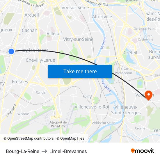 Bourg-La-Reine to Limeil-Brevannes map