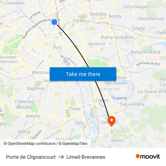 Porte de Clignancourt to Limeil-Brevannes map