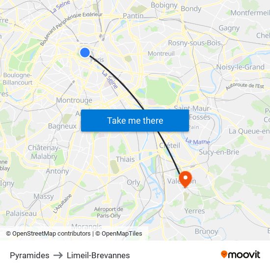 Pyramides to Limeil-Brevannes map