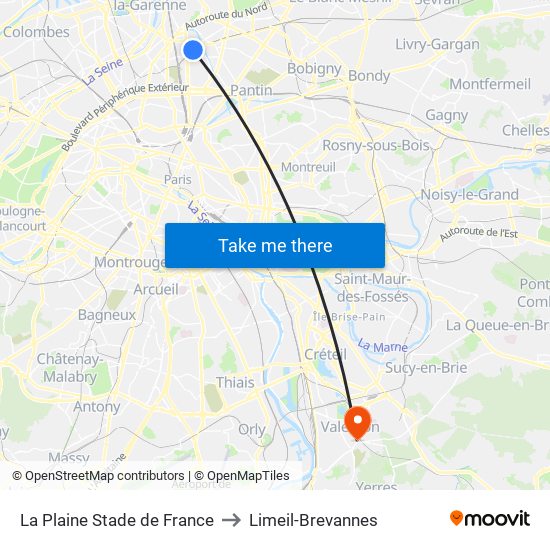 La Plaine Stade de France to Limeil-Brevannes map