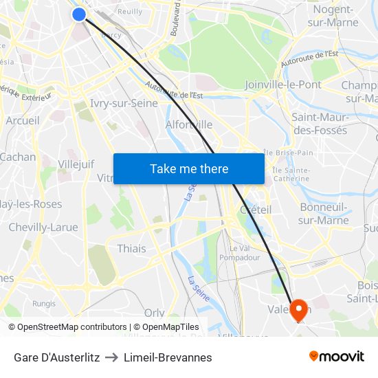 Gare D'Austerlitz to Limeil-Brevannes map