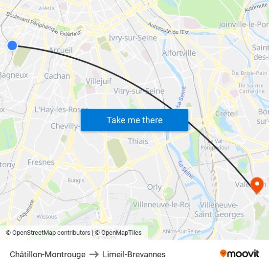 Châtillon-Montrouge to Limeil-Brevannes map
