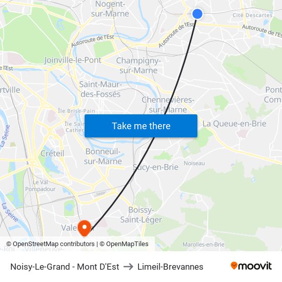 Noisy-Le-Grand - Mont D'Est to Limeil-Brevannes map