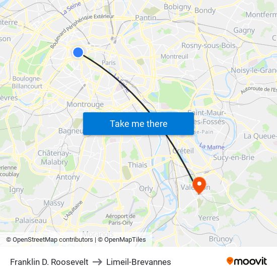 Franklin D. Roosevelt to Limeil-Brevannes map