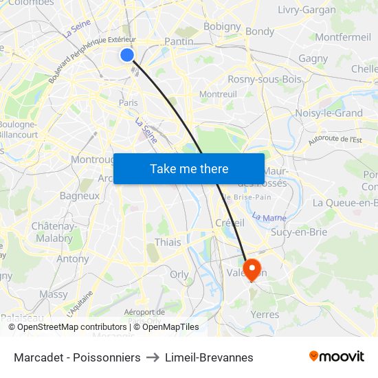 Marcadet - Poissonniers to Limeil-Brevannes map