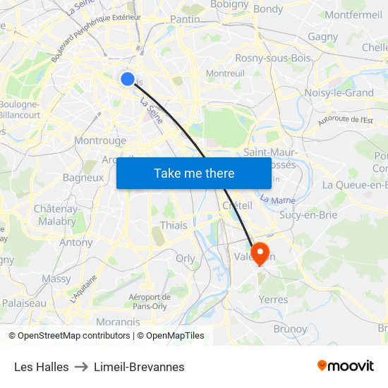 Les Halles to Limeil-Brevannes map