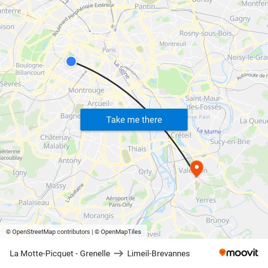 La Motte-Picquet - Grenelle to Limeil-Brevannes map