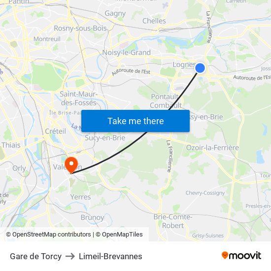 Gare de Torcy to Limeil-Brevannes map