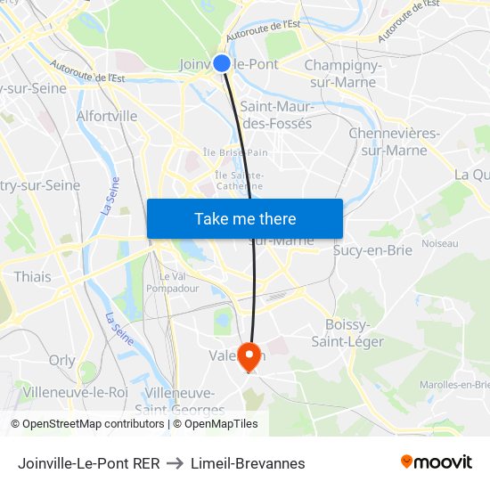 Joinville-Le-Pont RER to Limeil-Brevannes map