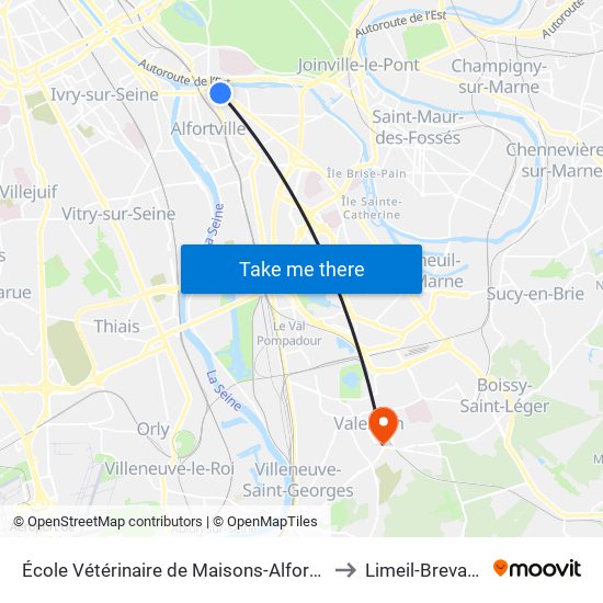 École Vétérinaire de Maisons-Alfort - Métro to Limeil-Brevannes map