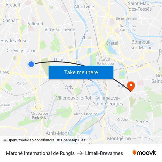 Marché International de Rungis to Limeil-Brevannes map