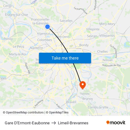 Gare D'Ermont-Eaubonne to Limeil-Brevannes map