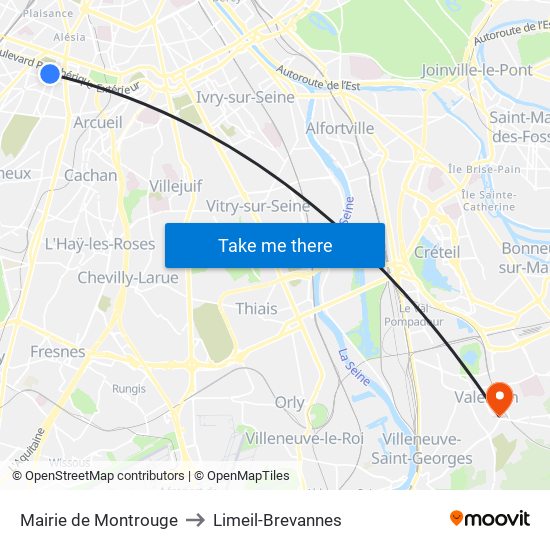 Mairie de Montrouge to Limeil-Brevannes map