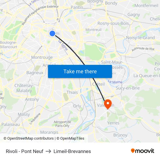 Rivoli - Pont Neuf to Limeil-Brevannes map