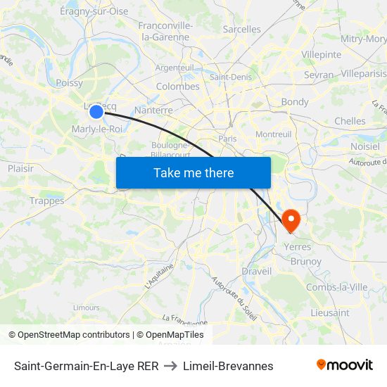 Saint-Germain-En-Laye RER to Limeil-Brevannes map