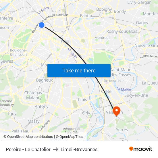 Pereire - Le Chatelier to Limeil-Brevannes map