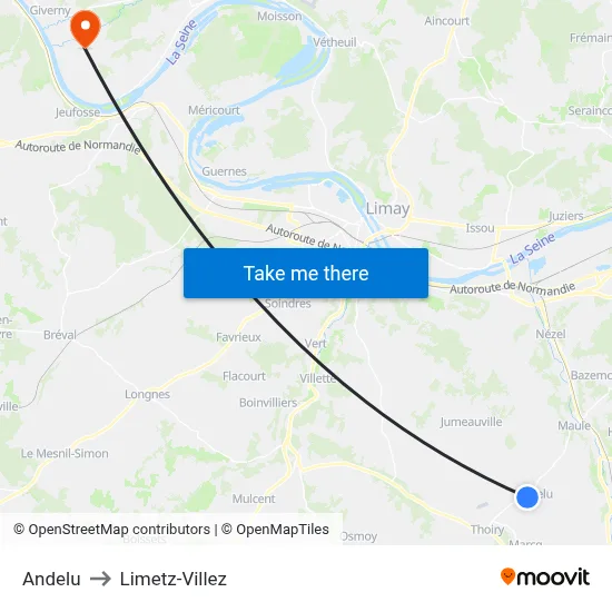 Andelu to Limetz-Villez map