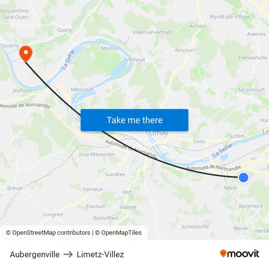 Aubergenville to Limetz-Villez map
