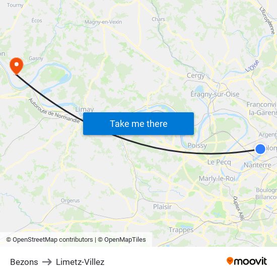 Bezons to Limetz-Villez map