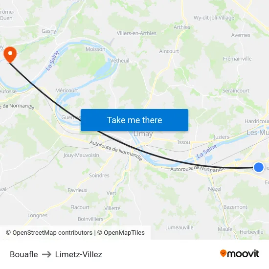 Bouafle to Limetz-Villez map