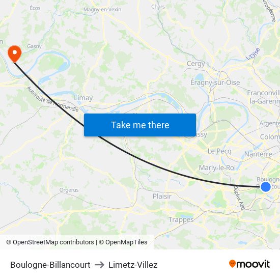 Boulogne-Billancourt to Limetz-Villez map