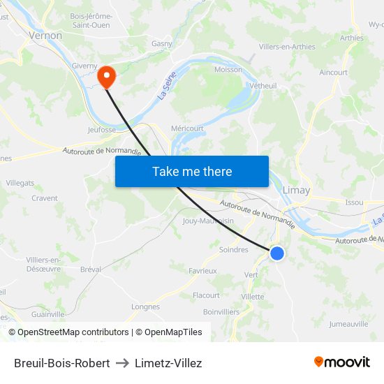 Breuil-Bois-Robert to Limetz-Villez map