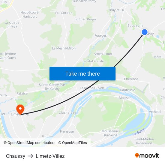 Chaussy to Limetz-Villez map