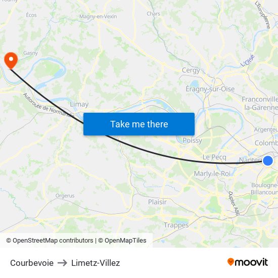 Courbevoie to Limetz-Villez map