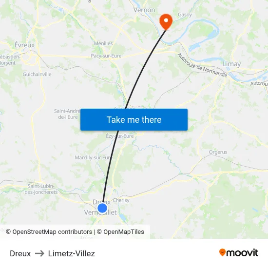 Dreux to Limetz-Villez map