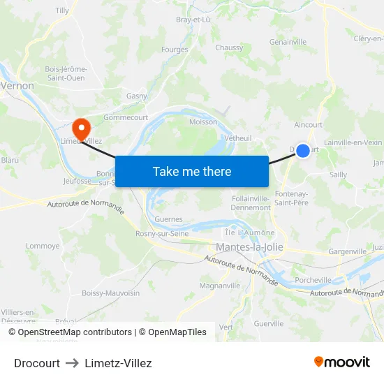Drocourt to Limetz-Villez map