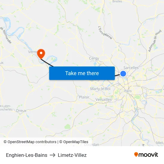 Enghien-Les-Bains to Limetz-Villez map