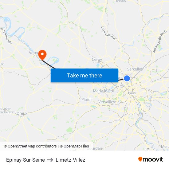 Epinay-Sur-Seine to Limetz-Villez map