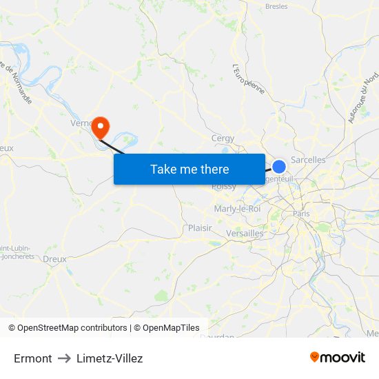 Ermont to Limetz-Villez map