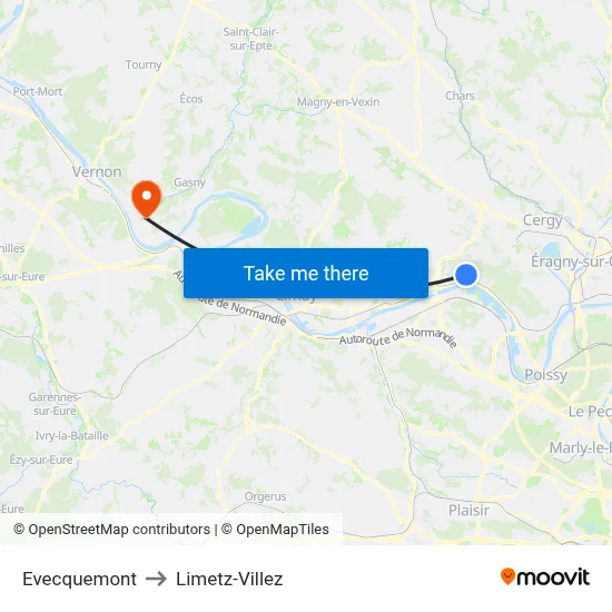 Evecquemont to Limetz-Villez map