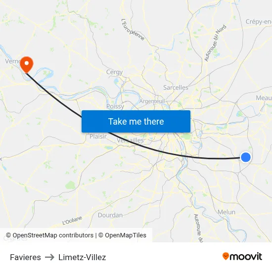 Favieres to Limetz-Villez map