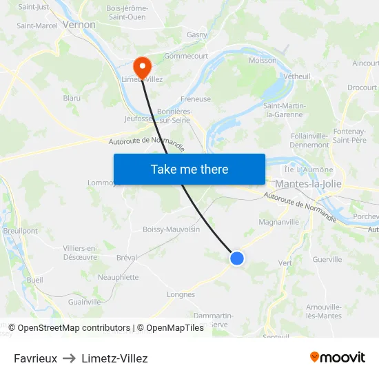 Favrieux to Limetz-Villez map