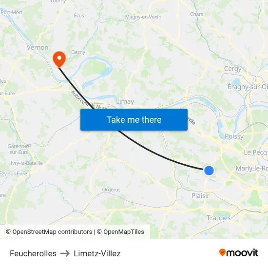 Feucherolles to Limetz-Villez map