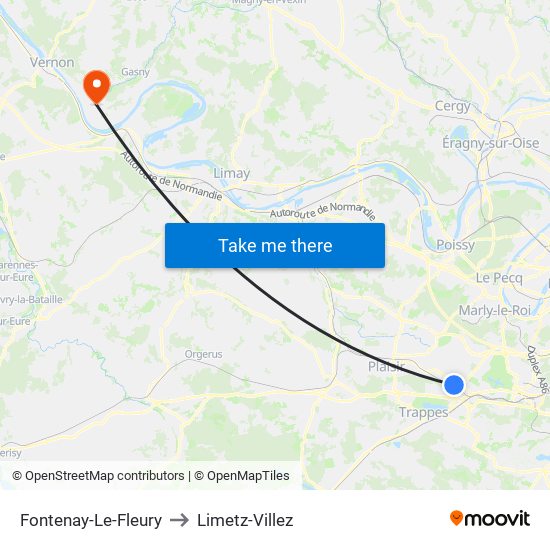 Fontenay-Le-Fleury to Limetz-Villez map