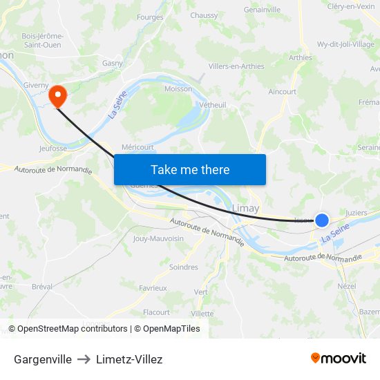 Gargenville to Limetz-Villez map