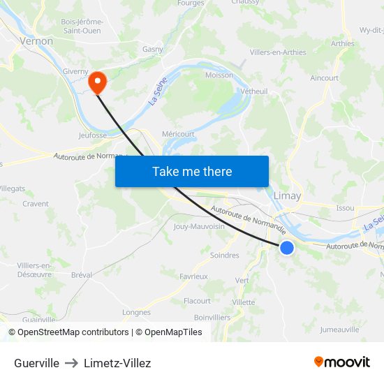 Guerville to Limetz-Villez map
