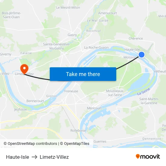 Haute-Isle to Limetz-Villez map