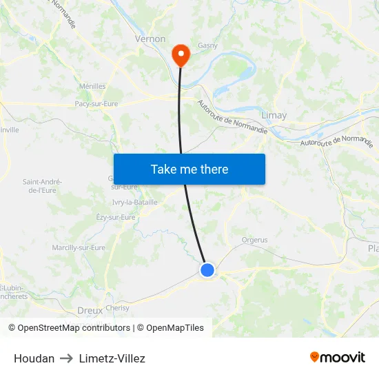 Houdan to Limetz-Villez map