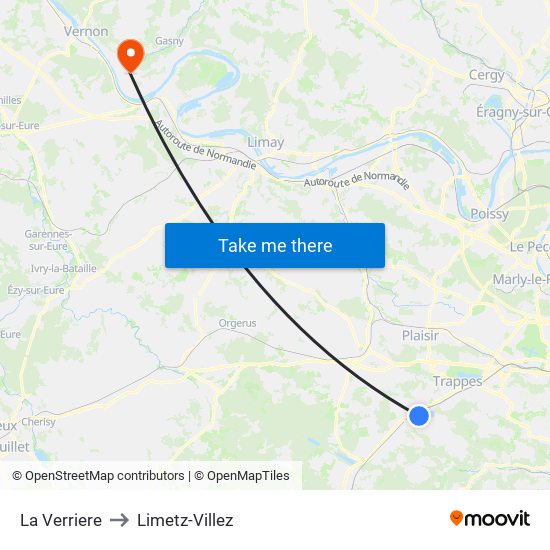 La Verriere to Limetz-Villez map